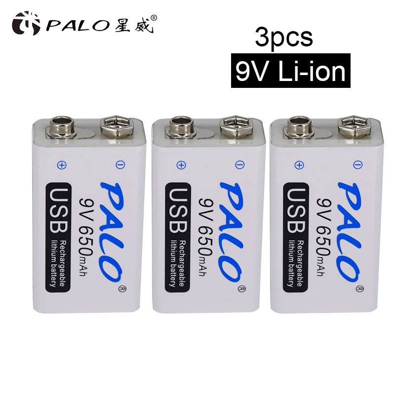 PALO 9V USB аккумулятор 650mah перезаряжаемый микро usb 9V Lipo батареи для микрофона беспроводной микрофон гитара для эквалайзера дымовая сигнализация - Цвет: 3 pcs battery