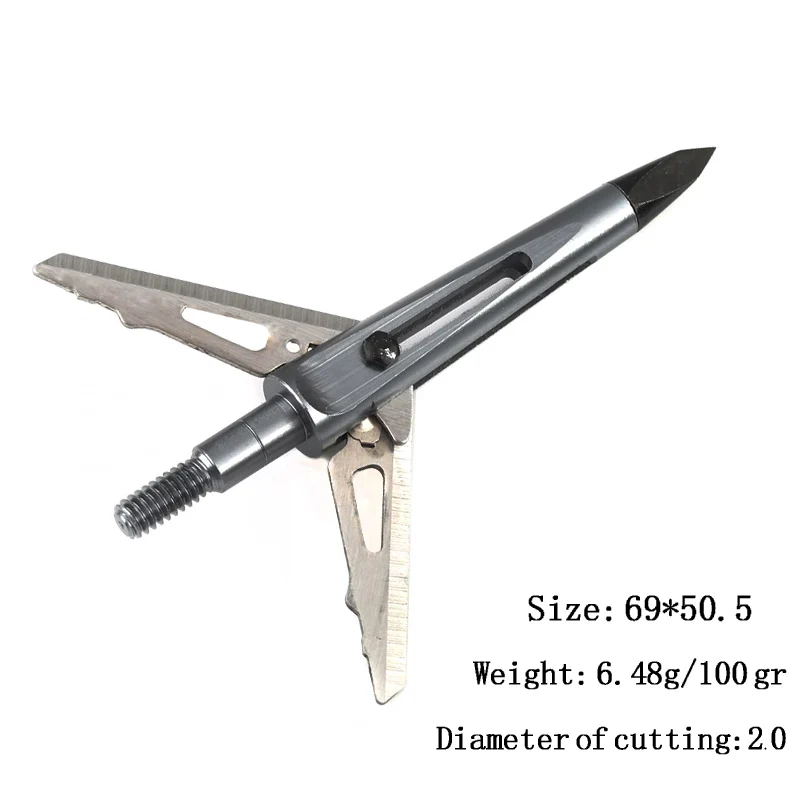 6/12Pcs  4 blade mechanical broadhead 2.0 inch Cutting 100Gr Hunting Arrowhead 