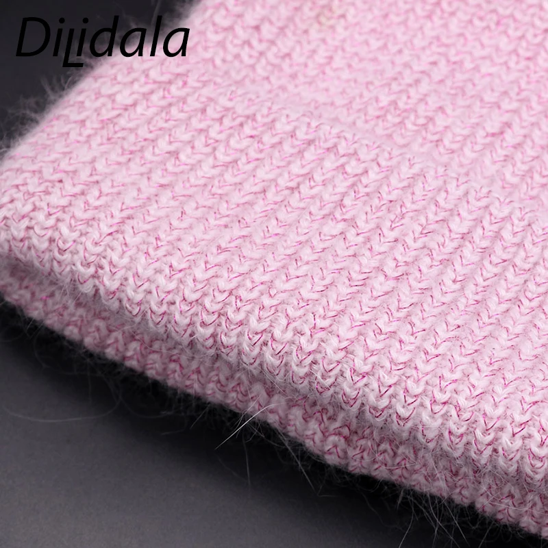 Dilidala, шапка из кроличьего меха, вязаная, яркая, длинная, осень, зима, шерстяные шапки для женщин, унисекс, вязаная шапка, зимние шапки для женщин, шерсть