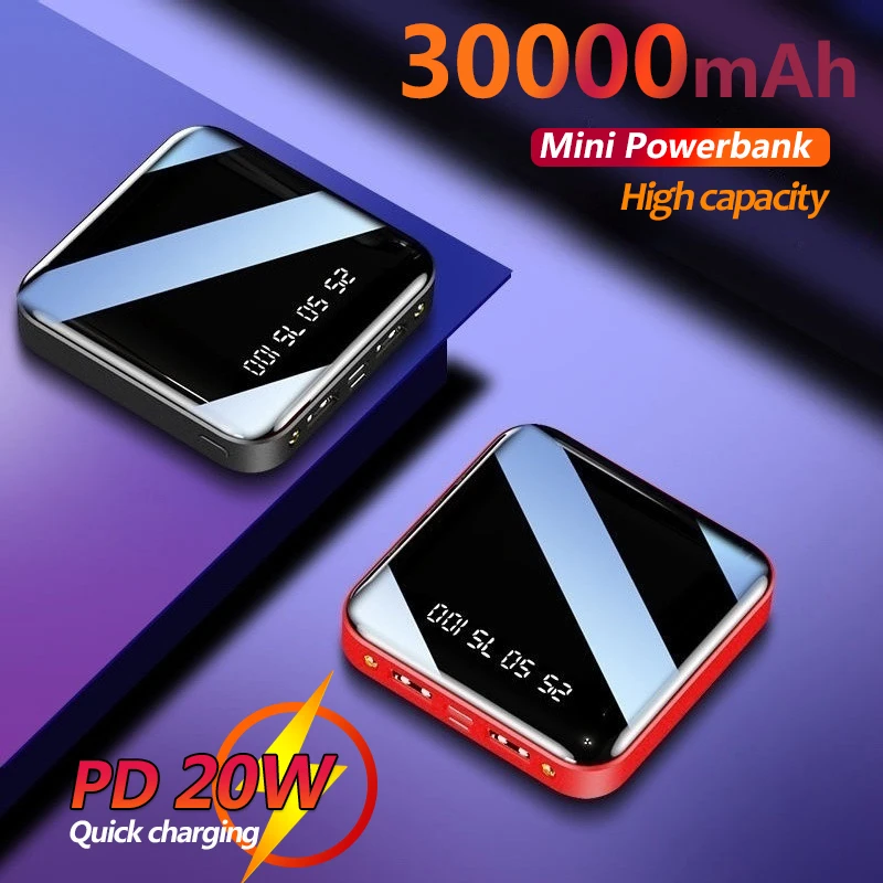 Mini 30000mAh Fast Charging Portable Powerbank Digital Display External Battery Charger with 2USB Safe for Samsung Iphone Xiaomi type c power bank