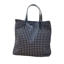 

Large Capacity Plaid Korean Cotton Shoulder Bag for Women 2022 New Leather Handle Thickened Totes Bags Female Retro Big Handbags