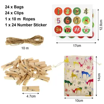 

24pcs/set Christmas cotton linen bag gift packing bag decorative hanging small Double drawstring design Dust proof storage