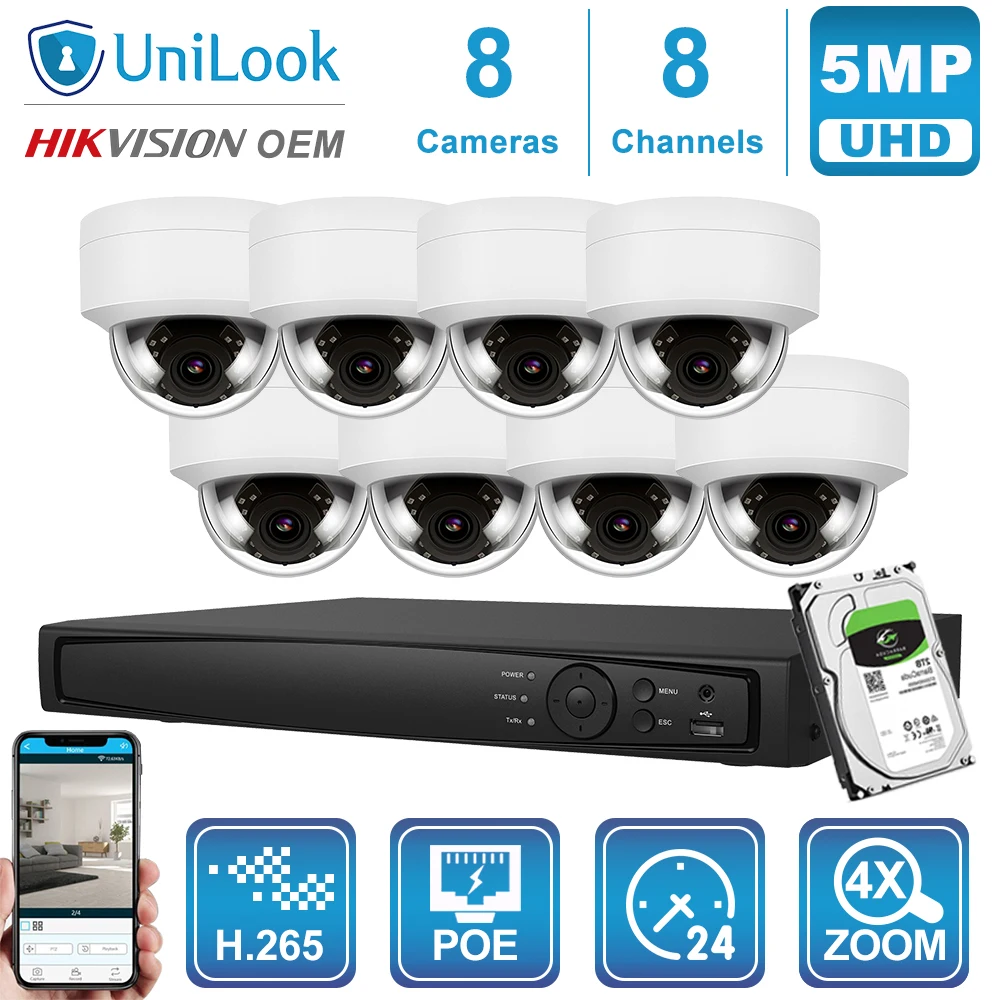 UniLook 8CH NVR 4/6/8 шт. 5 Мп белая ip-камера POE 4X Zoom уличная система безопасности 2 8-12 мм