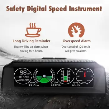 

VODOOL GPS GO-2 Multifunctional Car Slope Meter Inclinometer GPS Speedometer Compass Altitude Voltage Display Gauge Alarm System
