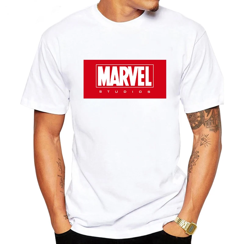 LUSLOS/Новинка, футболка с принтом Marvel, Мужская футболка с коротким рукавом, мужские топы для мальчиков, футболки, повседневная футболка с круглым вырезом, белая, черная, уличная - Цвет: XMT0317-white