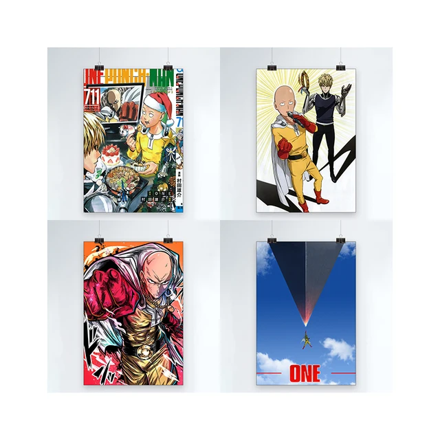  One Punch Man Saitama Flying Punch Japanese Superhero Manga  Anime Character Art Picture No Glare Wood Frame Display 9x13 : Everything  Else