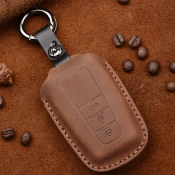

Car Leather Key Chain Holder case Pouch for Toyota Camry Prado 2017 2018 CHR Prius Corolla RAV4 fob 3 Buttons Sport Protector