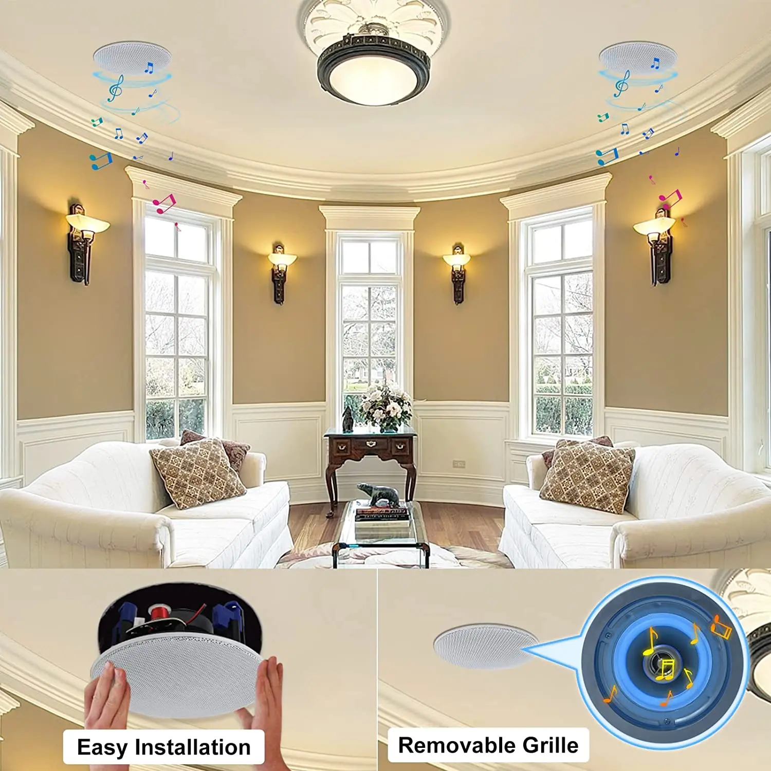 Herdio 320 Watt 2 Way Flush Mount Plafond Speakers 4 Inch Perfect Voor Badkamer Keuken Woonkamer Kantoor 4 Speakers Wit