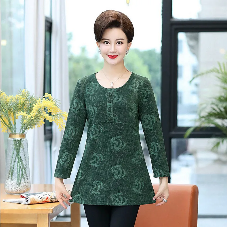 t-shirts pullovers long sleeves women tops spring fall wear woman bottoming shirt large size middle age mother tee shirt