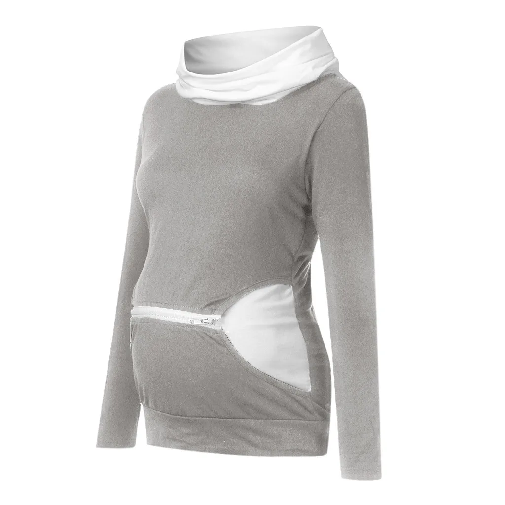 Женская блузка для беременных, для беременных, с длинным рукавом, однотонная, на молнии, для грудного вскармливания, для кормящих, толстовка с воротником, Зимняя Повседневная блузка, топы M140