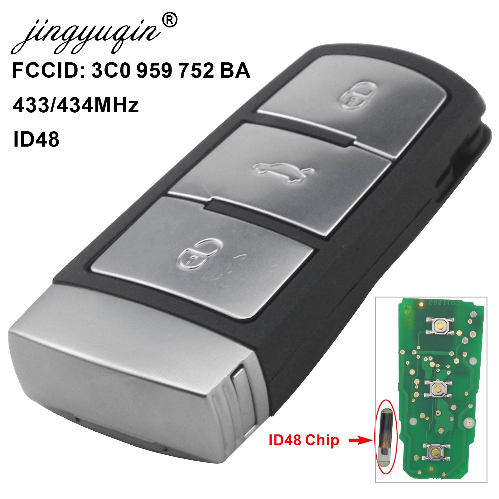 

Jingyuqin For Volkswagen 3C0 959 752 BA 434Mhz ID48 Chip For VW Passat B6 3C B7 Magotan CC 3 Buttons Smart Remote Car Key Fob