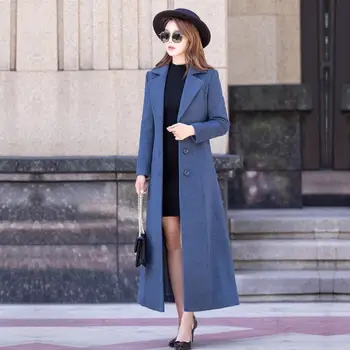 

Plus Size 5XL 2019 New Autumn Winter Women Warm Thick Cashmere Belt Wool Blend X-Long Coat Ladies Slim Woolen Jacket Abrigo J50