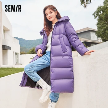 SEMIR Down Jacket Women Long Black Technology Waterproof Winter New Loose Basic Solid Hooded Thick Down Coat For Woman