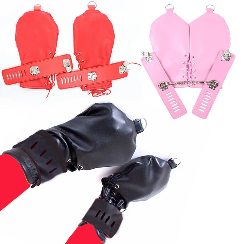 Unisex Leather Mitten Fist Mitts Dog Paw Crawls Gloves Handcuff With