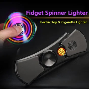 

Hand Spinner Electronic Cigarette Lighter Flameless Metal Plasma Arc USB Lighters Fun Fidget Spinner Toy Christmas Gift for Men