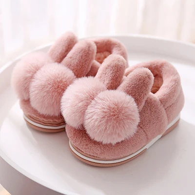 pink Детские хлопковые тапочки; сезон зима-осень; домашняя обувь для мальчиков; плюшевые бархатные домашние тапочки для девочек; детская Нескользящая теплая обувь - Цвет: pink