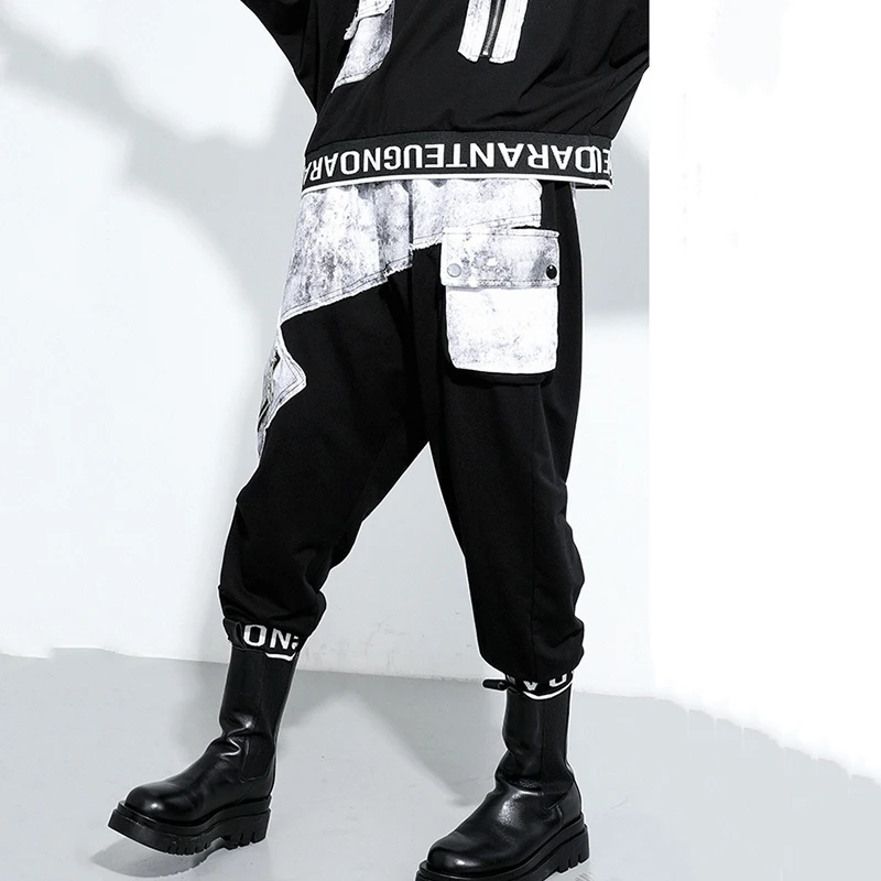 [EAM] High Elastic Waist Black Denim Split Harem Trousers New Loose Fit Pants Women Fashion Tide Spring Autumn 2020 1DA131