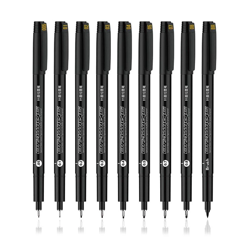 9pcs Премиум 9 шт. Neelde рисунок линии Водонепроницаемый пигмент ручка Ручная надпись ручки мягкая кисть для рисования; ручка классическая приковывающая взгляд эскиз Маркеры Ручка - Цвет: 9pcs