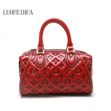 Genuine Leather women bags for women new national wind layer leather handbag Embossed shoulder bag pillow bag