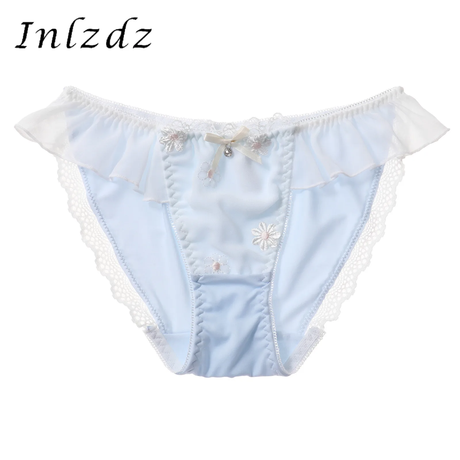 Mens Lingerie Sissy Lace Trim Panties Flower Embroidery Briefs Low