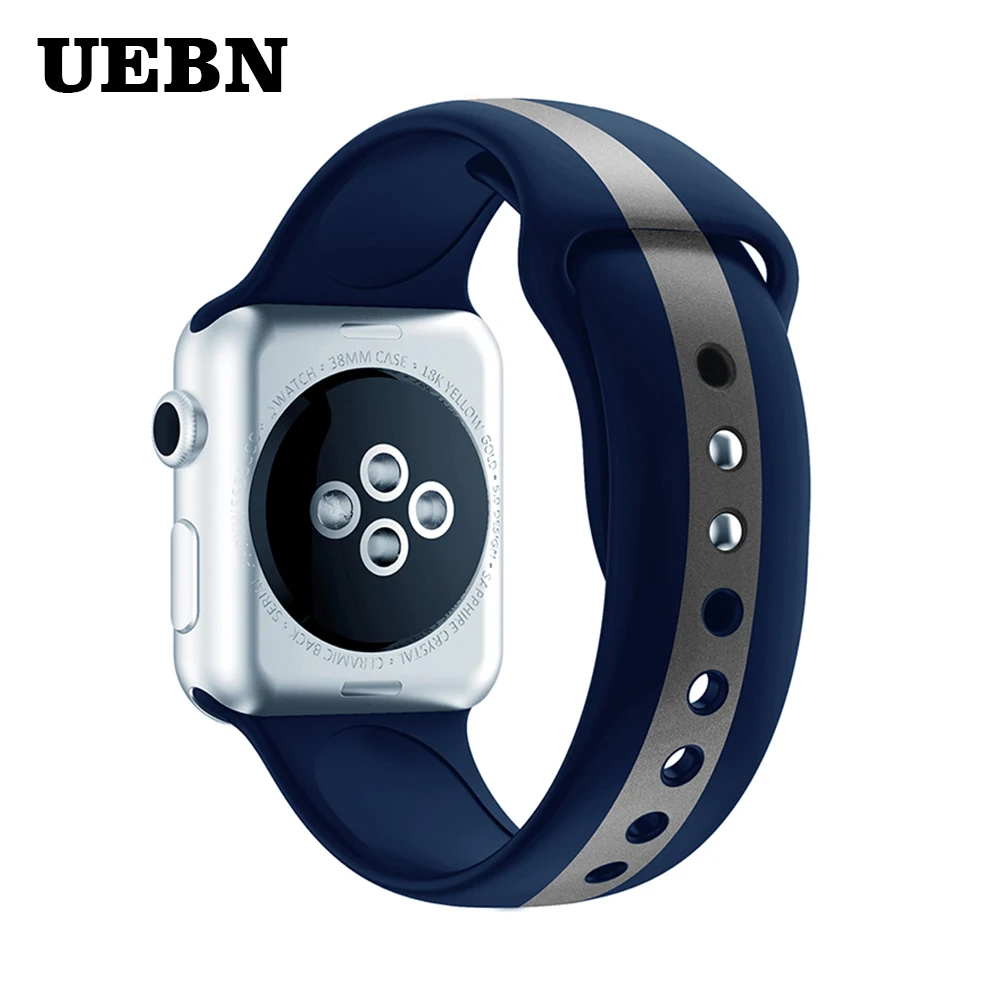 

UEBN Sport band for Apple Watch series 4 3 2 1 Silicone strap for iWatch Soft Replacement adapter 38 40 42 44mm strap