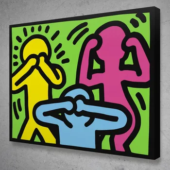 

Wall Artwork Modular No Evil Keith Haring Prints Painting Cartoon Canvas Poster Pictures Modern Home Decor Bedside Background