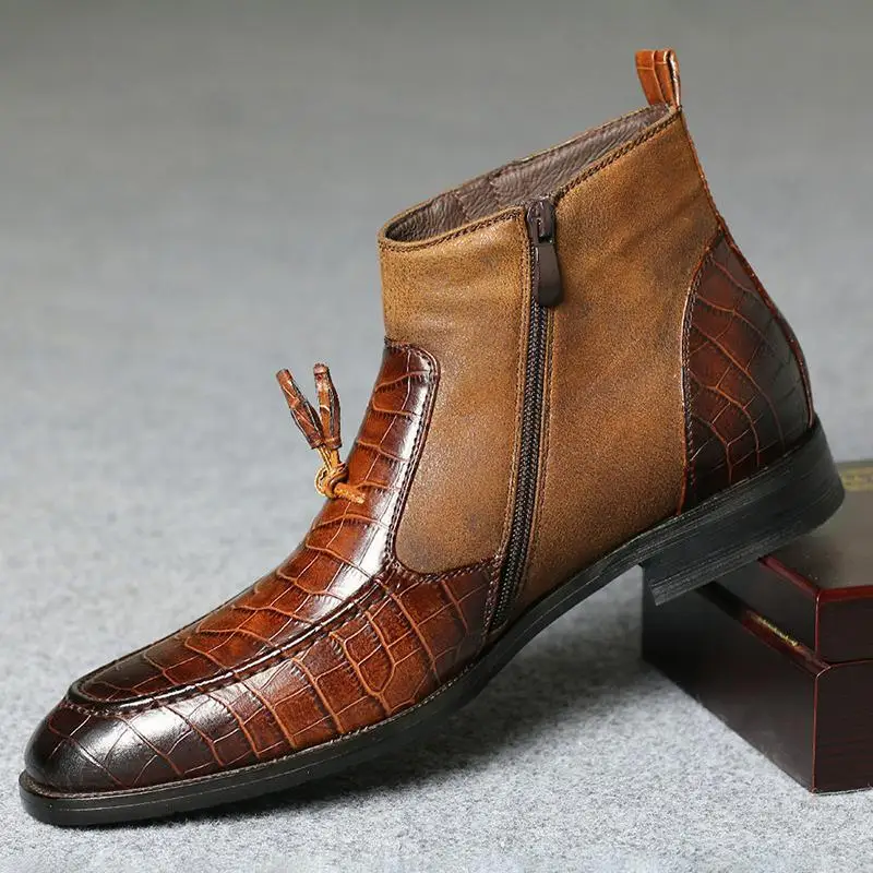 

Men's Pu Leather Boots Zip Design Vintage Deaign Fashion Boots Casual Top Quality Low Heel High Top Comfortable Boots TV872