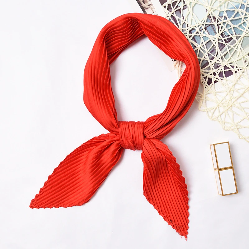 Простой женский квадратный шелковый шарф узкая лента на шею маленькая плиссированная повязка на голову атласный фуляр шарфы - Цвет: Color 11