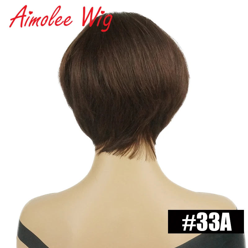 " x 4" моно Короткий прямой парик человеческих волос смесь парики для женщин черный блонд натуральные парики синтетические волосы парик с челкой Вечерние - Цвет: 33A