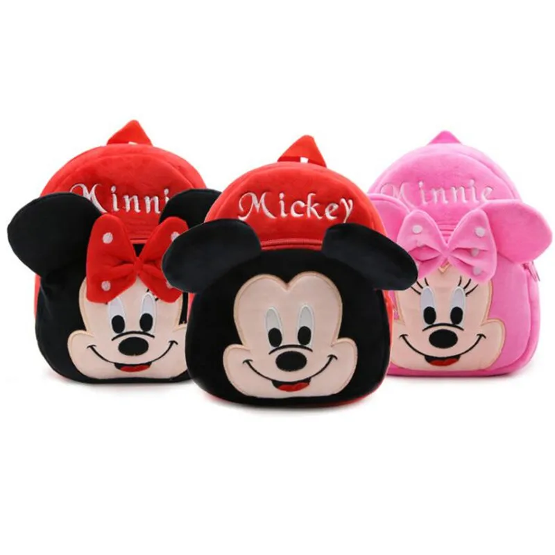 

1-3 Years Baby Plush Backpack Cute Cartoon Rose Red Minnie Mickey the Mouse Plush Bag Soft Toy Children's School Bag