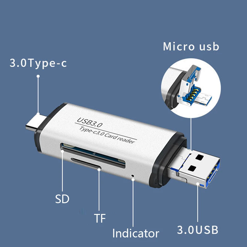 

5 in 1 card reader adapter type c usb3.0 microusb 5Gbps Micro SD Micro SD TF Card Reader OTG for pc and smart phone