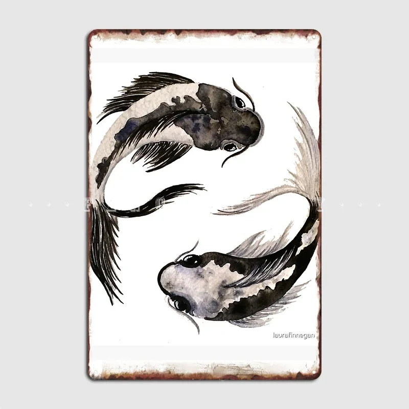 

Металлический плакат с табличкой Инь Ян кои, Настенная роспись для дома на заказ, роспись, оловянные плакаты с знаком