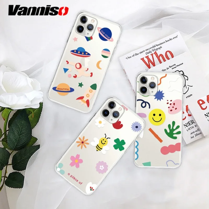 

Vanniso Soft Clear Phone Cases For iphone 11 Pro X XS Max XR 6 6S 7 8 Plus Case Floral Love Heart Transparent Silicon Back Cover