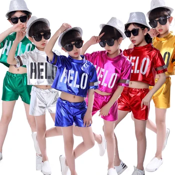 Children Modern Jazz Dance Costumes Ballroom Kids Girls Cheerleading Clothing Boys Tops+shorts Stage Wear Performance 1