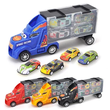 

Portable Kid Toy Car Play Set Transport Car Carrier Truck Loaded with 4 Mini Cars Vehicles Race Car for Boys Girls Children Gift