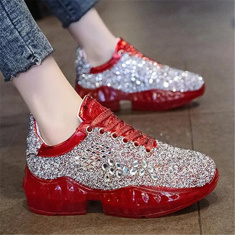 

Women's Chunky Dad Sneakers 2020 Newest Fashion Rhinestone Platform Wedge Casual Shoes Lace Up Vulcanized Shoes mujer zapatos