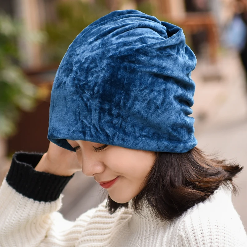 Fashion Women Beanie Hat Casual Solid Color Hats For Female Spring Autumn Skullies Winter Cap Scarf 4 Way To Wear Bonnet Gorro