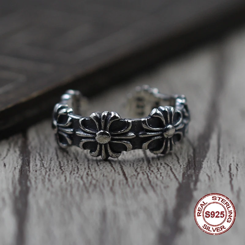 

S925 pure silver men's ring personality retro The punk style The crusaders take Open ring Gift to your lover