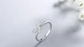 

S925 Sterling Silver Fashion Simple Butterfly Inlaid Zircon Sweet Style Ring