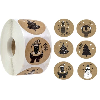 크리스마스 테마 씰 라벨 스티커, DIY 선물 베이킹 패키지 봉투 문구 장식, 1 인치, 100-500 개, 6 디자인