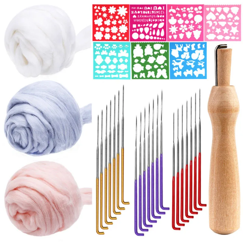 

IMZAY Wool Felting Kit With Colorful Felting Needles Wool Fetl Tool 3 Pcs Wool Roving Wool Felt Molds DIY Handcraft Kit