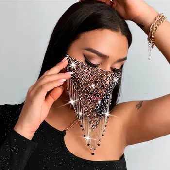 

Bling Rhinestone Crystal Mask for Women Girls Sexy Performance Diamond Masks Dance Party Costume Face Tassel Jewelry