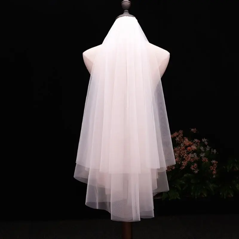 Minimalist Simple 2 Tier Layered Women Girls Short Wedding Veils Ivory White Tulle Bridal Veil Marriage Accessories Comb