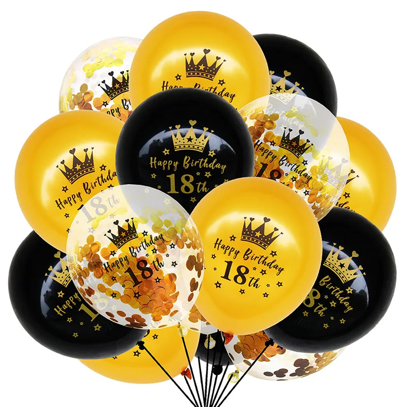 15Pcs 12inch Transparent Gold Black Crown Mixed Confetti Latex Air Balloons Globos Wedding Birthday Party Decor