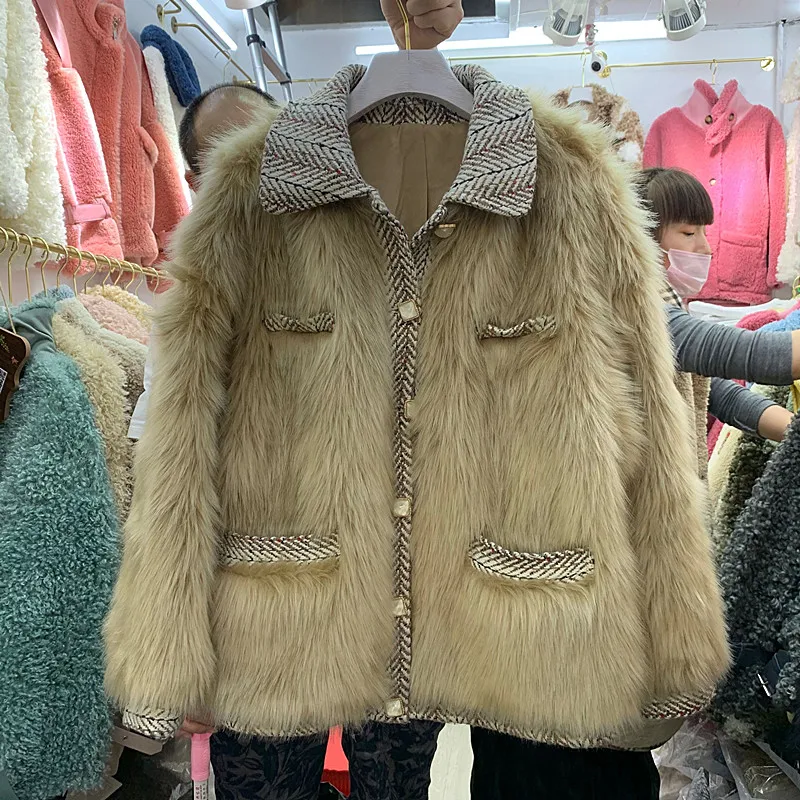 

2019 Winter New Lapel Temperament Fur Jacket Women High Quality Imitation Fox Fur Jacket Short Fur Coat Womens Coats