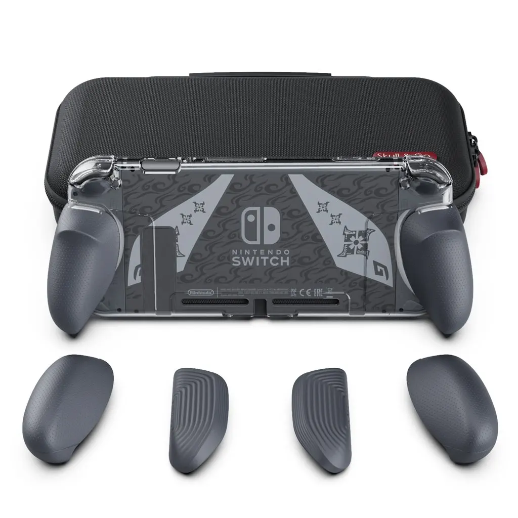 Skull & Co. GripCase Crystal with Replaceable Grips Transparent Protective Cover MaxCarry Case Storage Bag for Nintendo Switch
