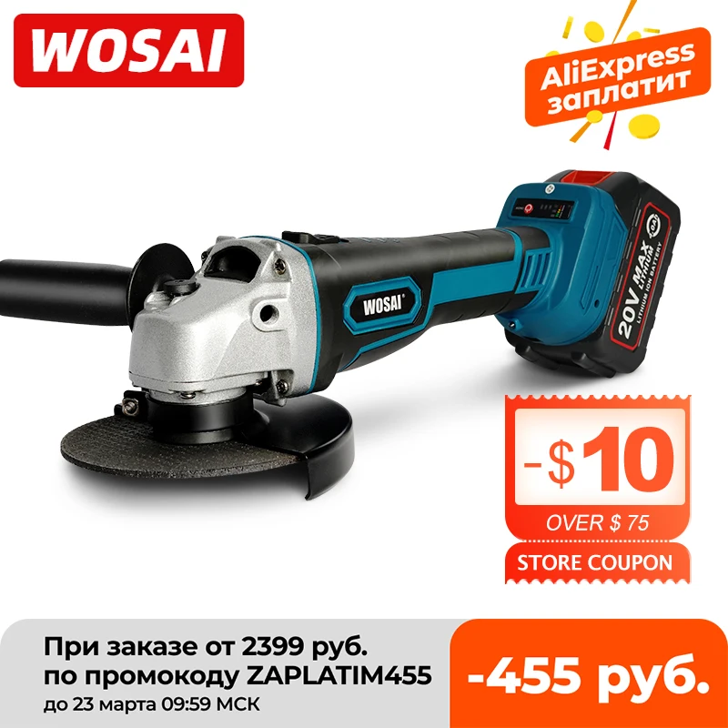 WOSAI M14 Cordless Angle Grinder 20V Lithium-Ion Grinding Machine Cutting Electric Angle Grinder Grinding Brushless Power Tool
