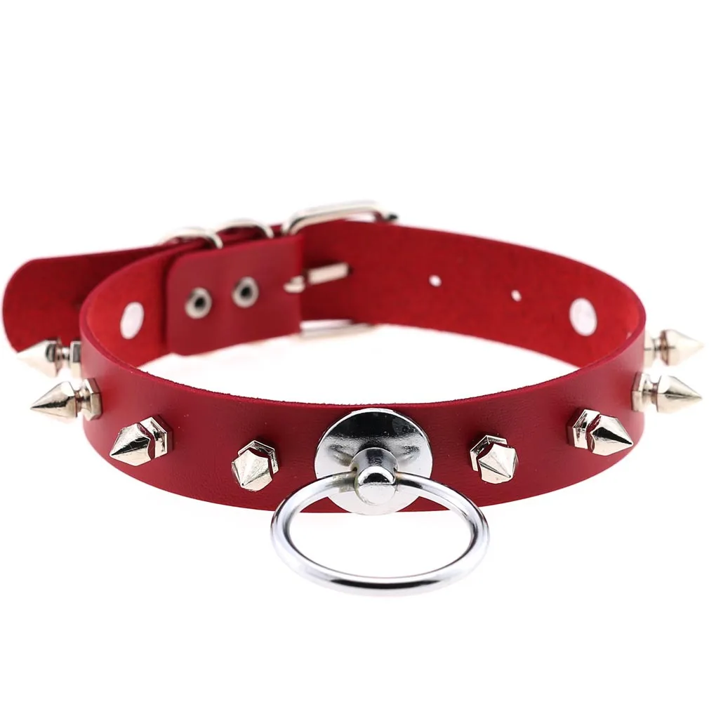 Vintage Punk Geometric Jewelry Red PU Leather Round Heart Choker Necklace Women Chocker Necklaces Collares