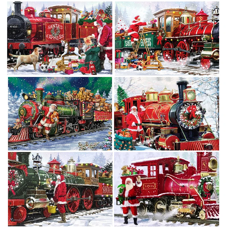 5D бриллиантовый рисунок Рождество мультфильм Санта-Клаус поезд Алмазная мозаика