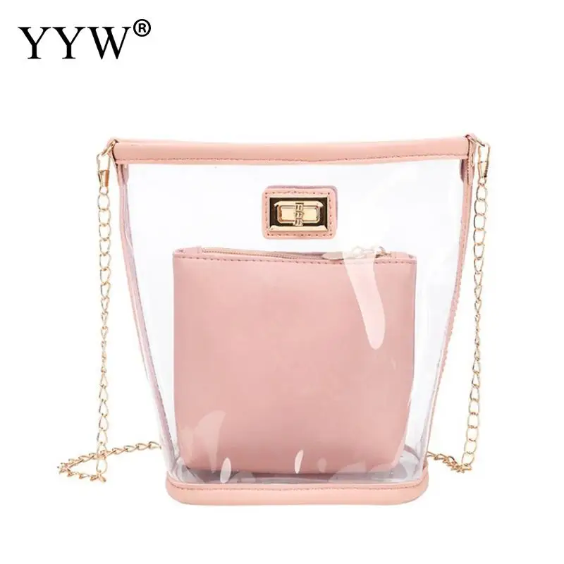 Women Transparent Bucket Jelly Small Shoulder Bag Female Chain Crossbody Bags Set Summer Pu Leather Clutch Tote Purse handbags